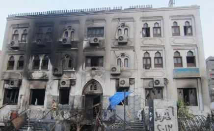 The burnt remains of Rabaa Adawiya mosque following a security forces crackdown in Cairo, August 2013.