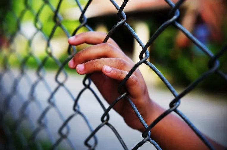 Photo of a children's hand on a fence