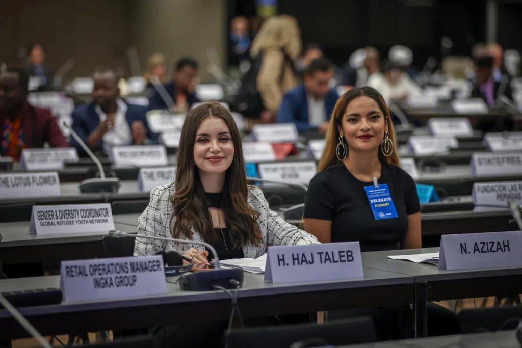 Noor (right) as a delegate at the UN. 