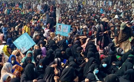 People from the Baloch community take part in a demonstration demanding greater rights in Gwadar of Pakistan's Balochistan province on July 28, 2024.